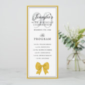 Elegant Gold Bow 90th Birthday Program + Menu  Kaart (Staand voorkant)