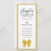 Elegant Gold Bow 90th Birthday Program + Menu  Kaart (Voorkant)