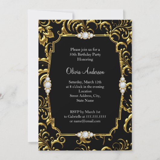 Elegant Gold Bow Black Diamond 50e verjaardag Kaart (Achterkant)