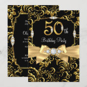 Elegant Gold Bow Black Diamond 50e verjaardag Kaart (Voorkant / Achterkant)