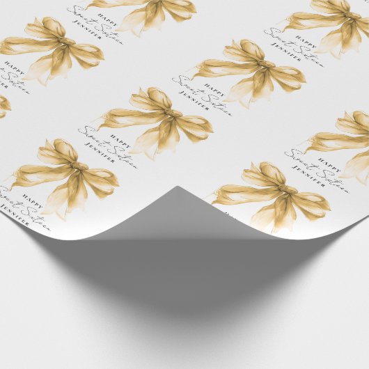 Elegant Gold Bow Coquette Script Sweet 16 Party Cadeaupapier (Hoek)