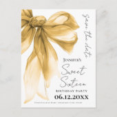 Elegant Gold Bow Coquette Sweet 16 Save the Date  Briefkaart (Voorkant)