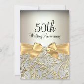 Elegant Gold Bow & Floral Swirl 50e Jubileum Kaart (Voorkant)