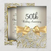 Elegant Gold Bow & Floral Swirl 50e Jubileum Kaart (Voorkant / Achterkant)