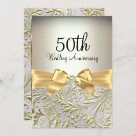 Elegant Gold Bow & Floral Swirl 50e Jubileum Kaart