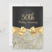 Elegant Gold Bow & Floral Swirl 50e Jubileum Kaart (Voorkant)