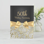 Elegant Gold Bow & Floral Swirl 50e Jubileum Kaart (Staand voorkant)