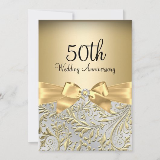 Elegant Gold Bow Floral Swirl 50th Jubileum Kaart (Voorkant)