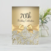Elegant Gold Bow Floral Swirl 70th Birthday Party Kaart (Staand voorkant)