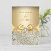 Elegant Gold Bow Golden Leaf Wedding Kaart (Staand voorkant)