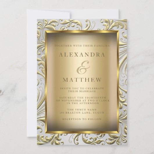 Elegant Gold Bow Golden Leaf Wedding Kaart (Achterkant)