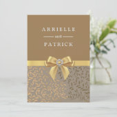 Elegant Gold Bow Golden Leaf Wedding Uitnodiging (Staand voorkant)