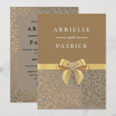 Elegant Gold Bow Golden Leaf Wedding Uitnodiging (Voorkant / Achterkant)