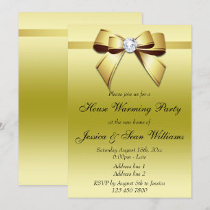 Elegant Gold Bow House Warming Party Kaart