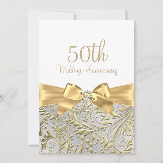 Elegant Gold Bow Leaf White, 50ste Jubileum Kaart (Voorkant)