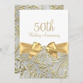 Elegant Gold Bow Leaf White, 50ste Jubileum Kaart (Voorkant / Achterkant)