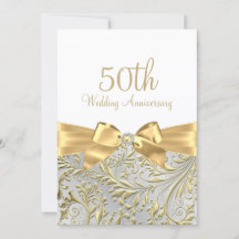 Elegant Gold Bow Leaf White, 50ste Jubileum
