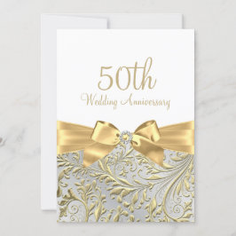 Elegant Gold Bow Leaf White, 50ste Jubileum Kaart