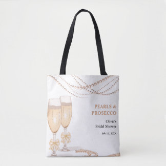Elegant Gold Bow Pearls and Prosecco Bridal Shower Tote Bag