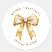 Elegant Gold Bow Personalized Christmas Ronde Sticker (Voorkant)