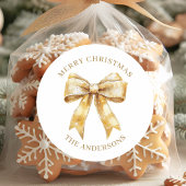 Elegant Gold Bow Personalized Christmas Ronde Sticker