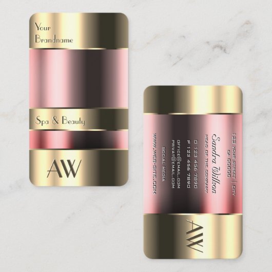 Elegant Gold Box met Glass Optics en Monogram Visitekaartje (Voorkant / Achterkant)