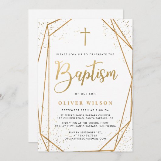 Elegant Gold Boy Baptism Invitation Kaart (Voorkant / Achterkant)