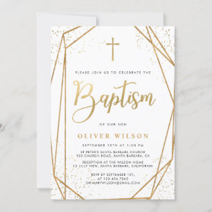 Elegant Gold Boy Baptism Invitation Kaart