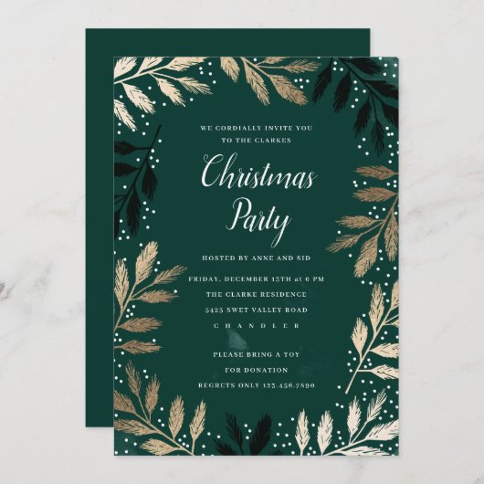 Elegant Gold Branch Foliage-kerstfeest Kaart (Voorkant / Achterkant)