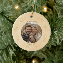 Elegant Gold Branches Family Photo Christmas Beige Keramisch Ornament