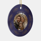 Elegant Gold Branches Family Photo Christmas Blue Keramisch Ornament (Rechts)