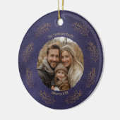Elegant Gold Branches Family Photo Christmas Blue Keramisch Ornament (Links)