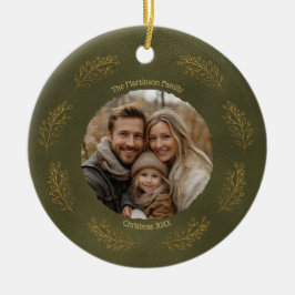 Elegant Gold Branches Family Photo Christmas  Keramisch Ornament