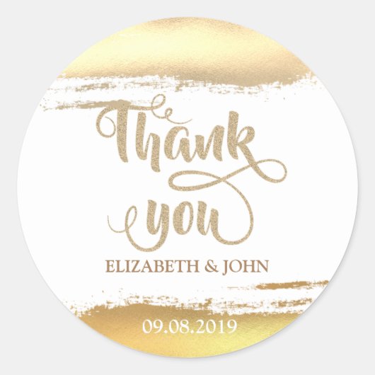 Elegant Gold Brash Stroke Wedding Sticker (Voorkant)