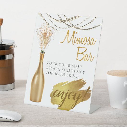 Elegant Gold Bridal Brunch Mimosa Bar Reclamebord Met Voetstuk (Insitu)
