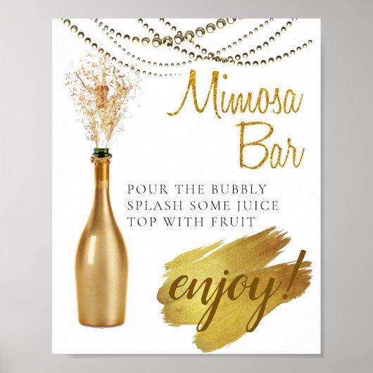 Elegant Gold Bridal Brunch Mimosa Bar Sign Poster (Voorkant)
