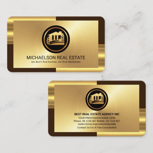 Elegant Gold Bronze Layers Realty Visitekaartje (Voorkant / Achterkant)