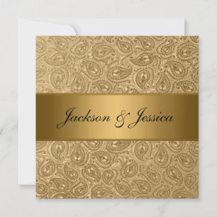 Elegant Gold Bronze Paisley Engagement Party Kaart