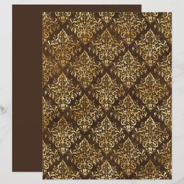 Elegant Gold Brown Damask Patroonpapier (Voorkant / Achterkant)