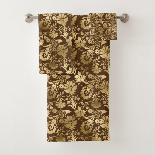Elegant Gold Brown Floral Bad Handdoek (Insitu)