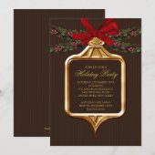 Elegant Gold Brown Ornament-kerstuitnodiging Kaart (Voorkant / Achterkant)