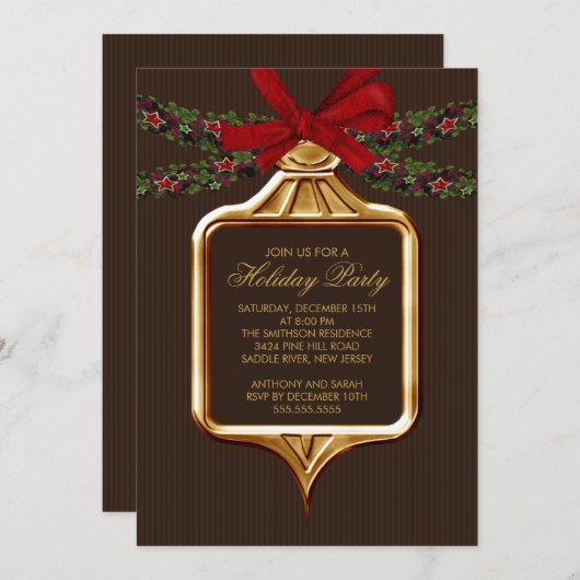 Elegant Gold Brown Ornament-kerstuitnodiging Kaart (Voorkant / Achterkant)
