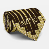 Elegant Gold Brown Ornamental Pattern Initialen Stropdas (Opgerold)