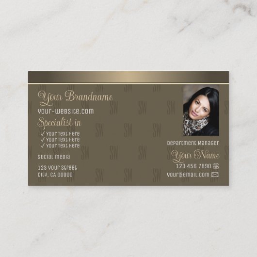 Elegant Gold Brown Stylish met Monogram en Foto Visitekaartje (Achterkant)