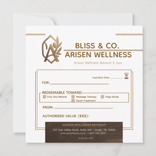 Elegant Gold & Brown Wellness Spa Cadeaubon (Voorkant)