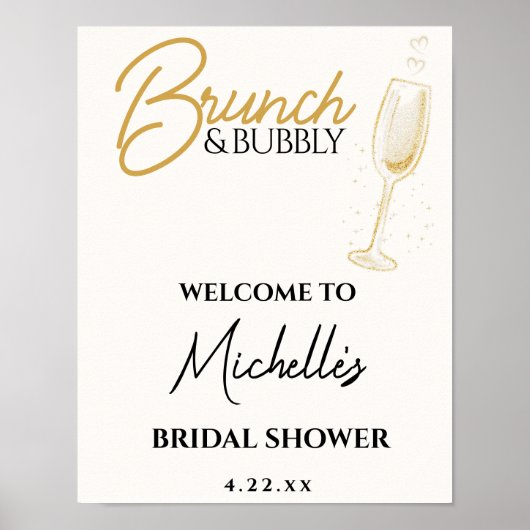 Elegant Gold Brunch & Bubbly Bridal Shower Sign Poster (Voorkant)