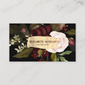 Elegant Gold Brush Stroke, Burgundy Flowers Visitekaartje (Voorkant)