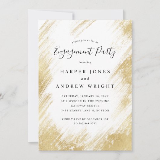 Elegant Gold Brush Stroke Engagement Party Kaart (Voorkant)