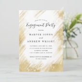 Elegant Gold Brush Stroke Engagement Party Kaart (Staand voorkant)
