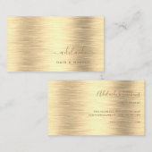 Elegant Gold Brushed Metallic Monogram Name Script Visitekaartje (Voorkant / Achterkant)